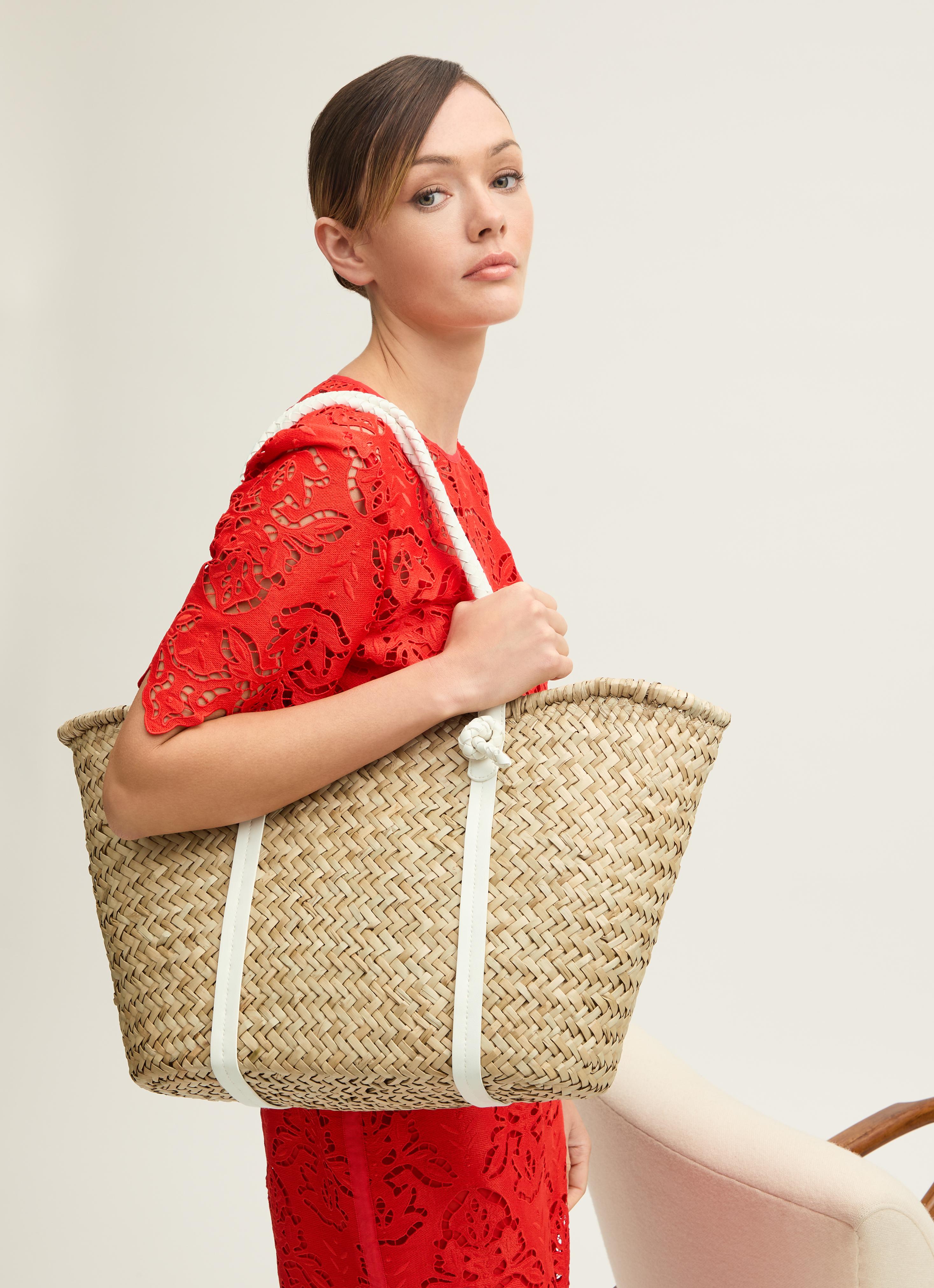 Harper Natural & White Straw Classic Beach Tote Bag | Handbags